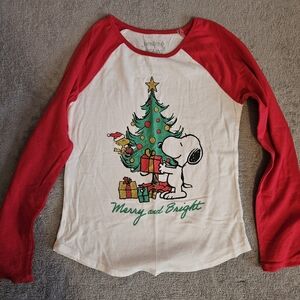 Snoopy Christmas Tree Longsleeved Baseball Tee Girls 7